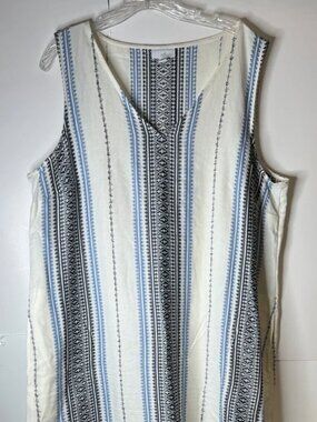 J Jill Size XL Striped Tiered Maxi Dress Ruffled Hem Pockets Embroidered Boho